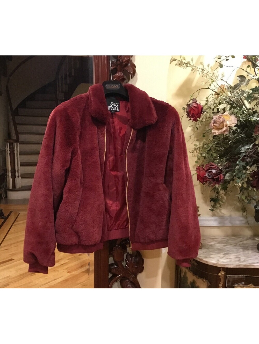 Artificial Fur Jacket, Long Sleeved Zippered Women's Jacket Soft Sz M
